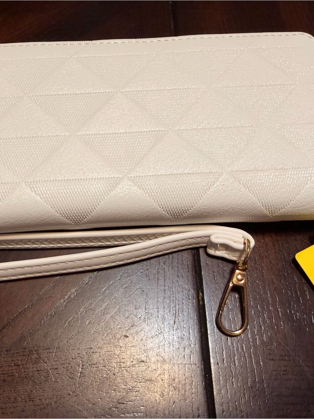 Elegant Cream Quilted Wristlet Wallet Clutch with Gold Hardware